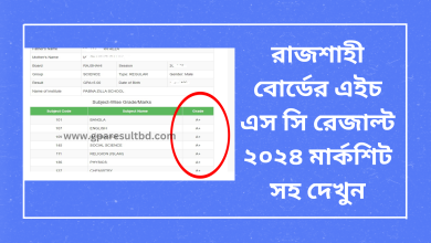 রাজশাহী বোর্ডের এইচ এস সি রেজাল্ট ২০২৪ মার্কশিট সহ-www.gparesultbd.com